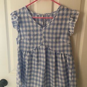 Blue and White Checkered Blouse